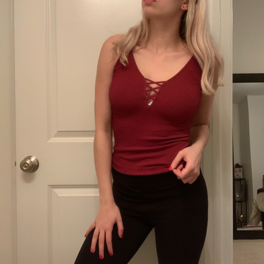 Red criss cross tank
